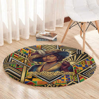 Zora Neale Hurston Round Carpet Bold Kente and Art Deco Pattern - I Am Not Tragically Colored - Wonder Print Shop