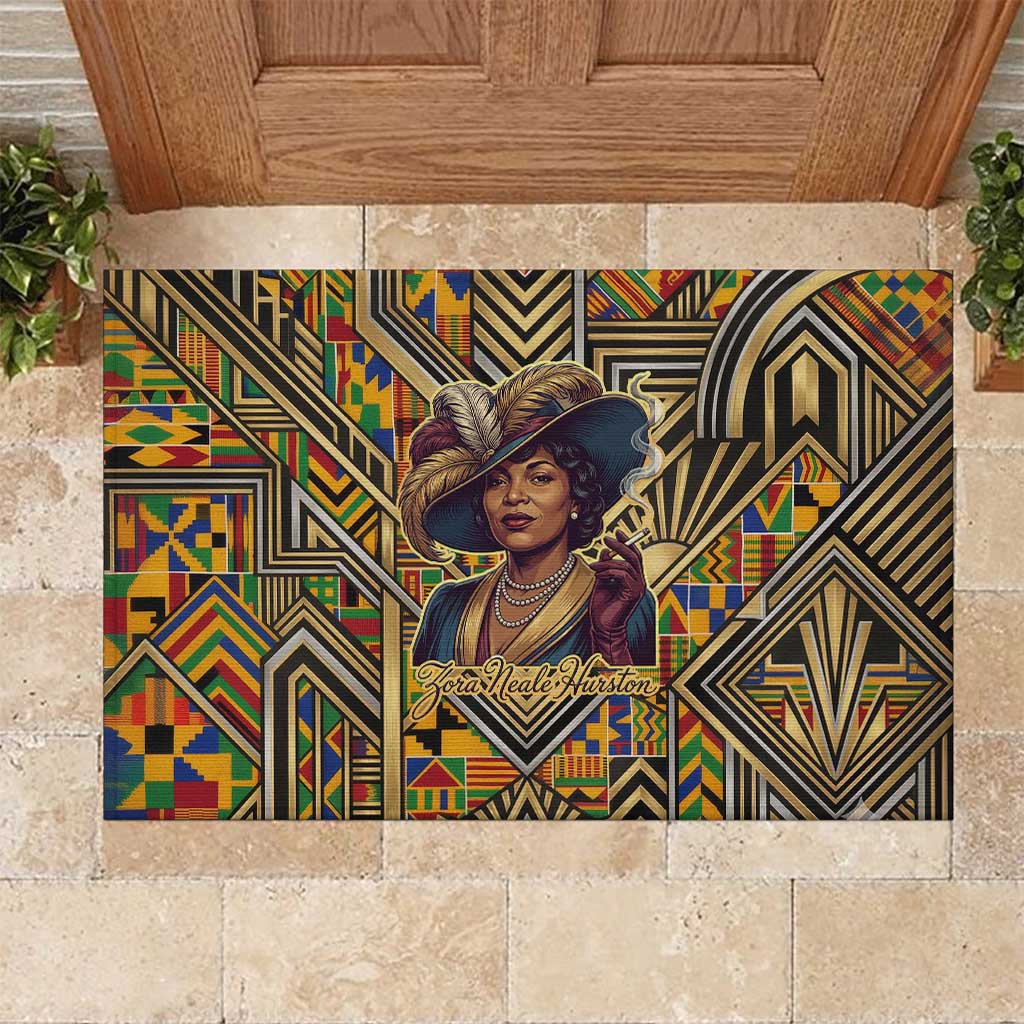 Zora Neale Hurston Rubber Doormat Bold Kente and Art Deco Pattern - I Am Not Tragically Colored - Wonder Print Shop