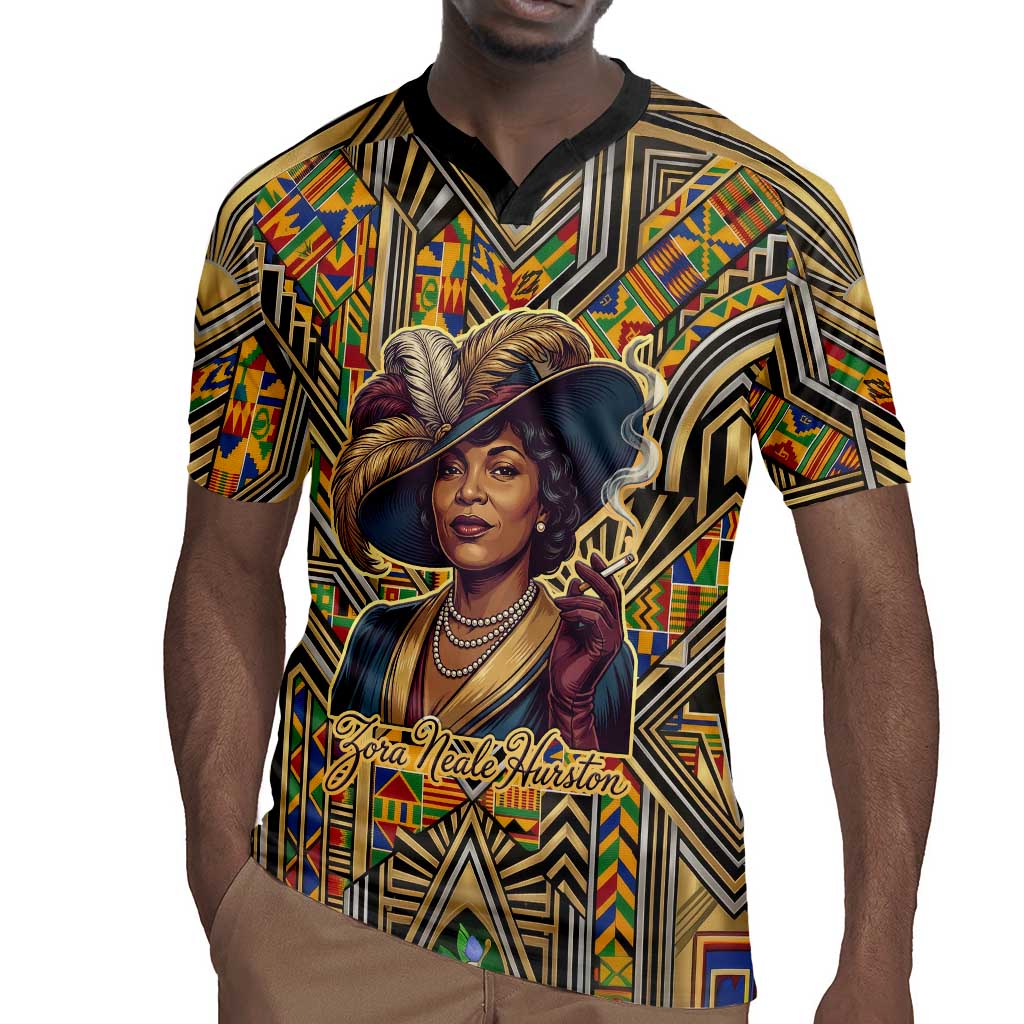 Zora Neale Hurston Rugby Jersey Bold Kente and Art Deco Pattern - I Am Not Tragically Colored - Wonder Print Shop