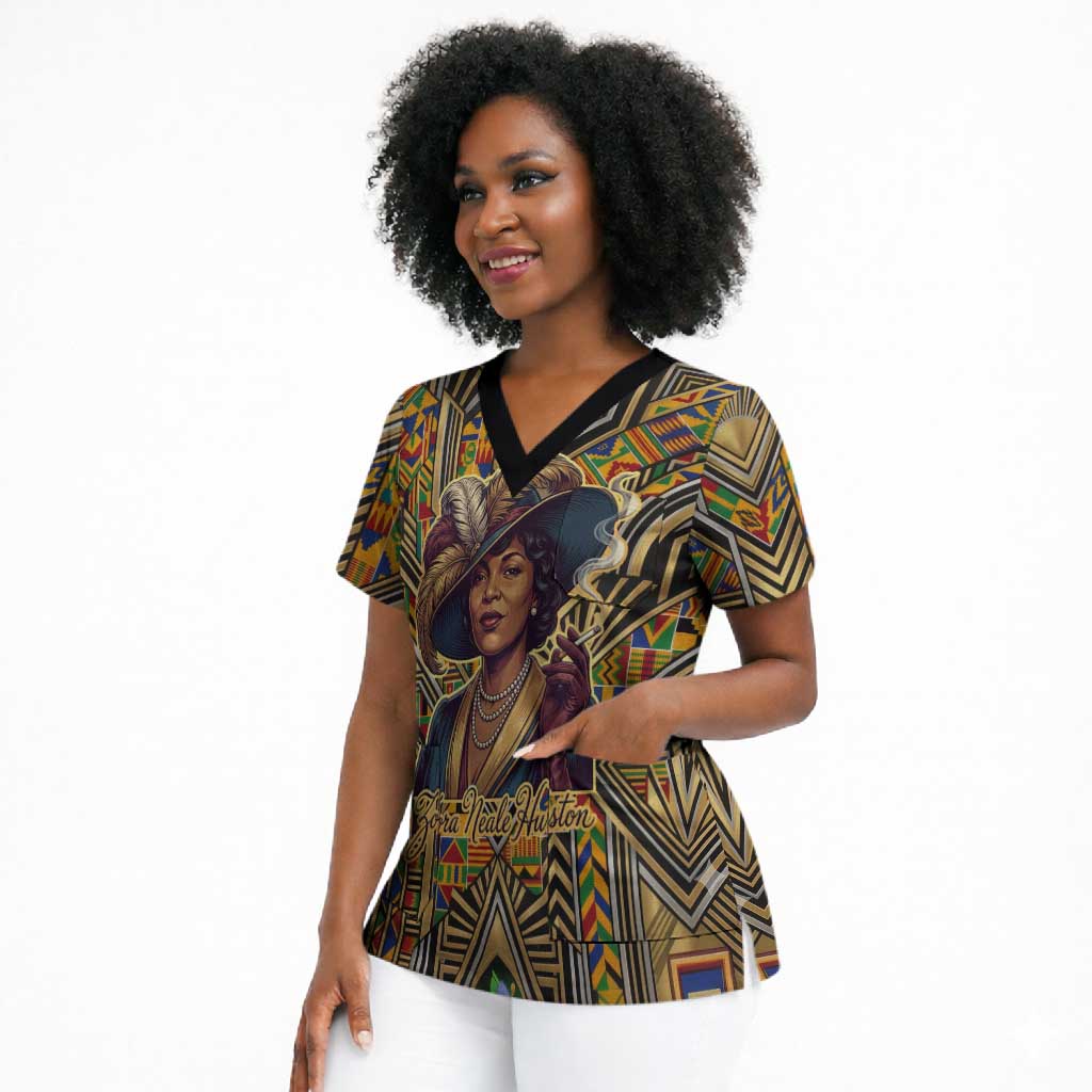 Zora Neale Hurston Scrub Top Bold Kente and Art Deco Pattern - I Am Not Tragically Colored - Wonder Print Shop