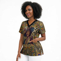 Zora Neale Hurston Scrub Top Bold Kente and Art Deco Pattern - I Am Not Tragically Colored - Wonder Print Shop