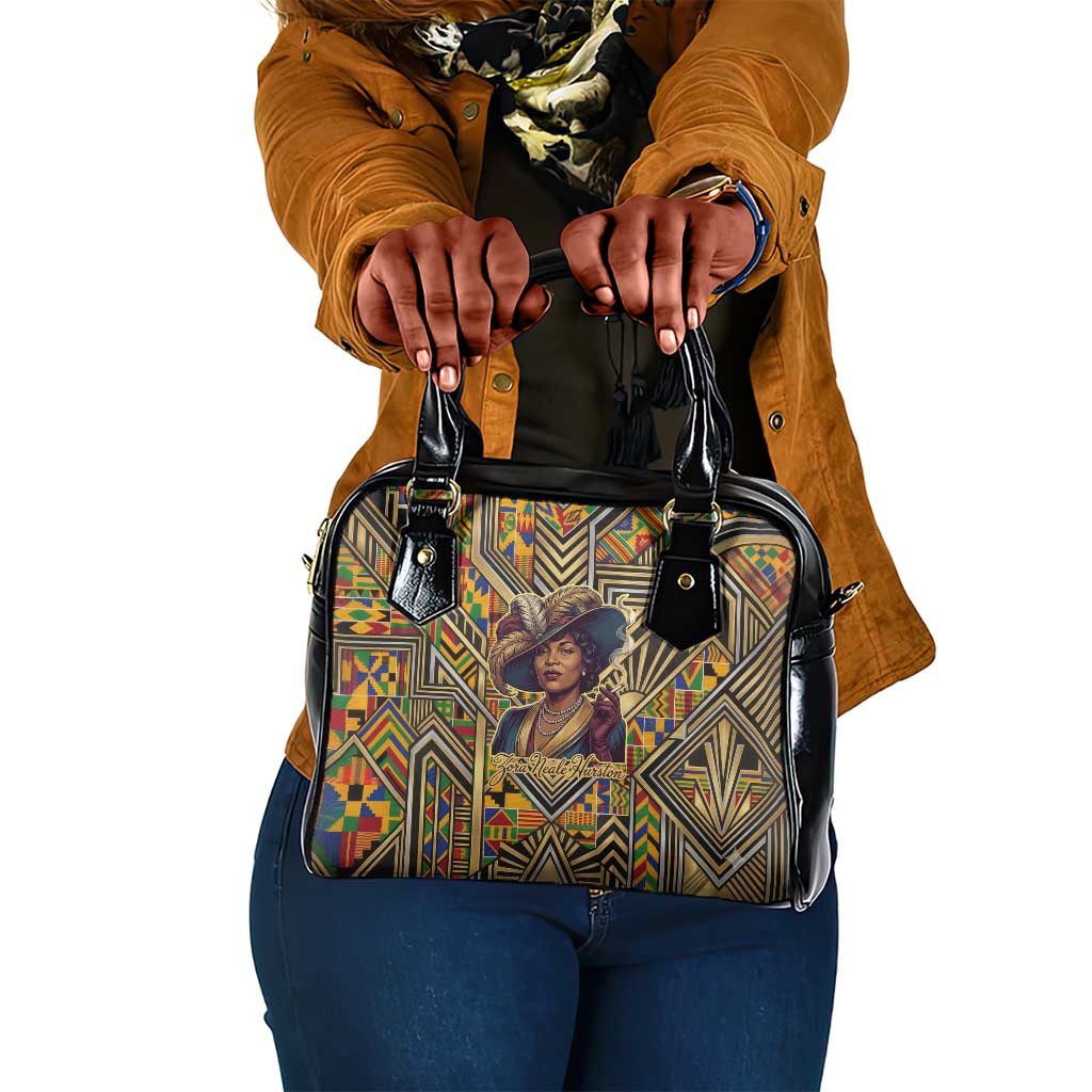 Zora Neale Hurston Shoulder Handbag Bold Kente and Art Deco Pattern - I Am Not Tragically Colored - Wonder Print Shop