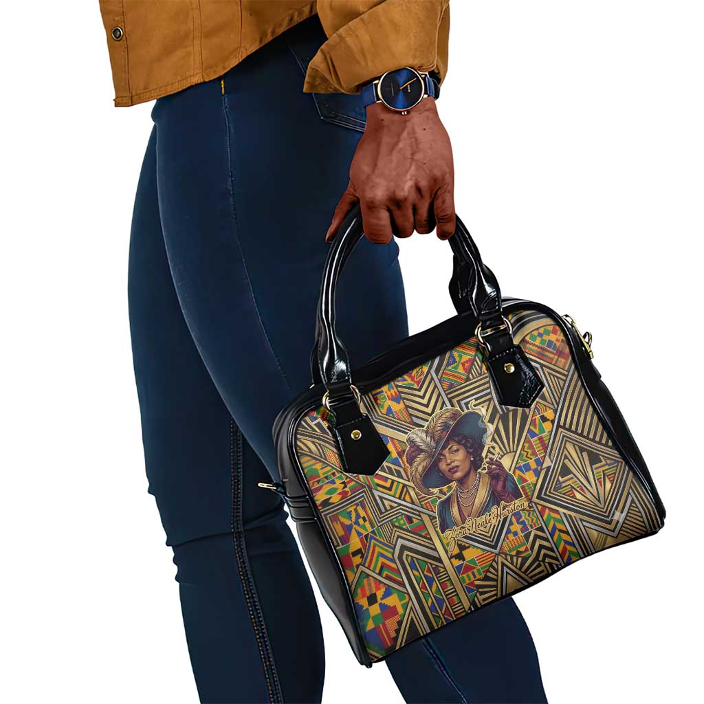 Zora Neale Hurston Shoulder Handbag Bold Kente and Art Deco Pattern - I Am Not Tragically Colored - Wonder Print Shop