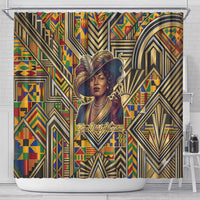 Zora Neale Hurston Shower Curtain Bold Kente and Art Deco Pattern - I Am Not Tragically Colored - Wonder Print Shop