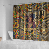 Zora Neale Hurston Shower Curtain Bold Kente and Art Deco Pattern - I Am Not Tragically Colored - Wonder Print Shop