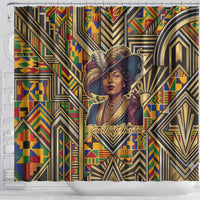 Zora Neale Hurston Shower Curtain Bold Kente and Art Deco Pattern - I Am Not Tragically Colored - Wonder Print Shop