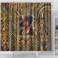 Zora Neale Hurston Shower Curtain Bold Kente and Art Deco Pattern - I Am Not Tragically Colored - Wonder Print Shop