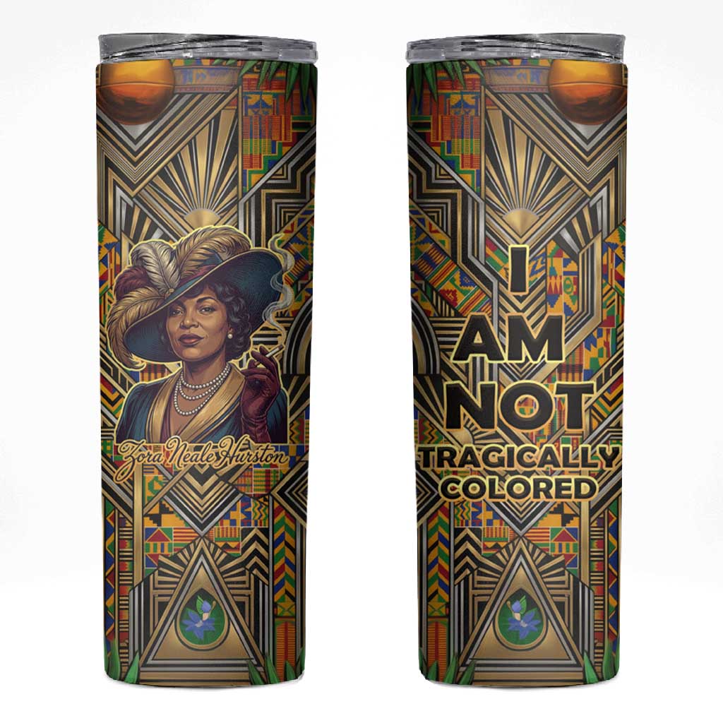 Zora Neale Hurston Skinny Tumbler Bold Kente and Art Deco Pattern - I Am Not Tragically Colored - Wonder Print Shop