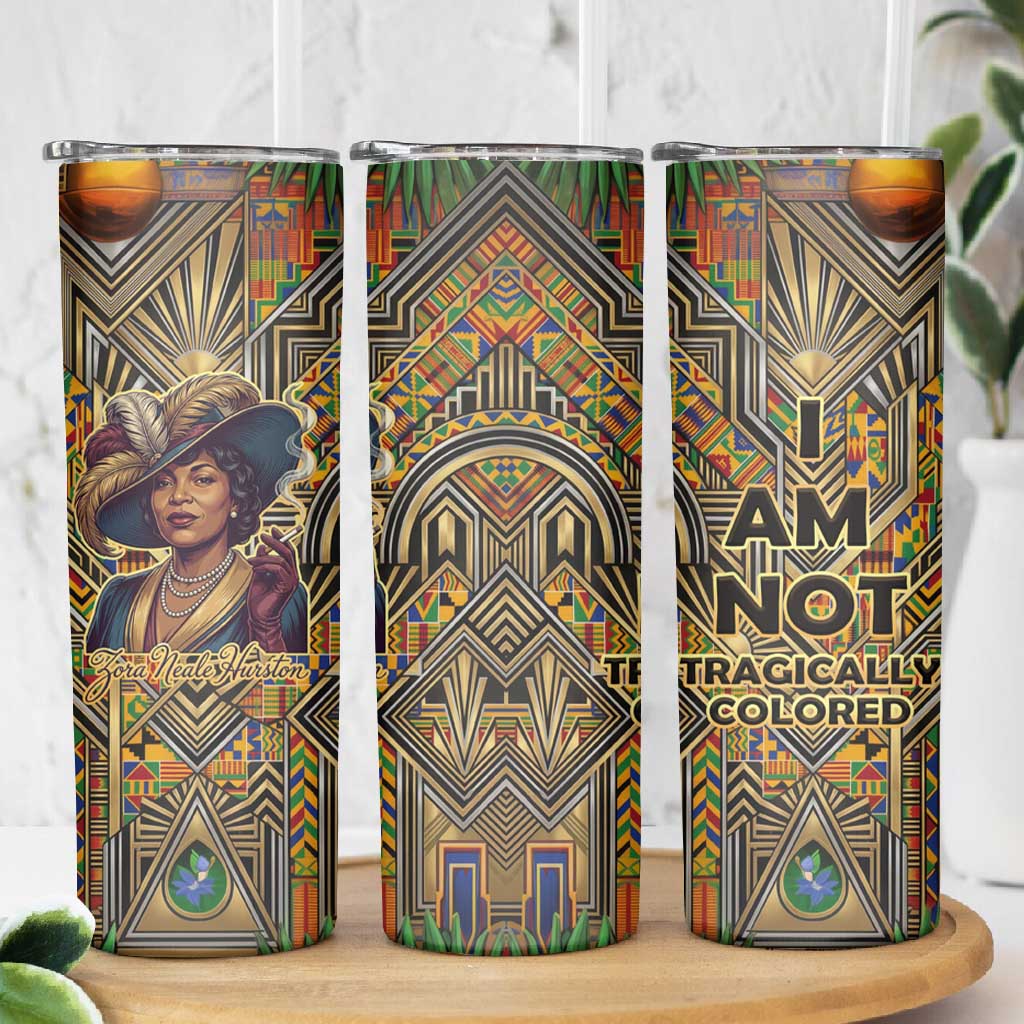 Zora Neale Hurston Skinny Tumbler Bold Kente and Art Deco Pattern - I Am Not Tragically Colored - Wonder Print Shop