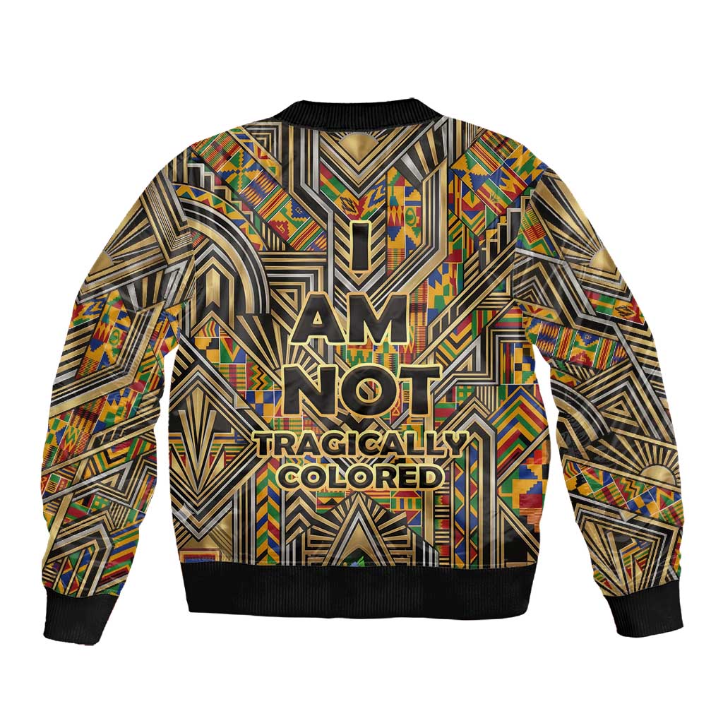 Zora Neale Hurston Sleeve Zip Bomber Jacket Bold Kente and Art Deco Pattern - I Am Not Tragically Colored - Wonder Print Shop