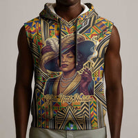 Zora Neale Hurston Sleeveless Hoodie Bold Kente and Art Deco Pattern - I Am Not Tragically Colored - Wonder Print Shop
