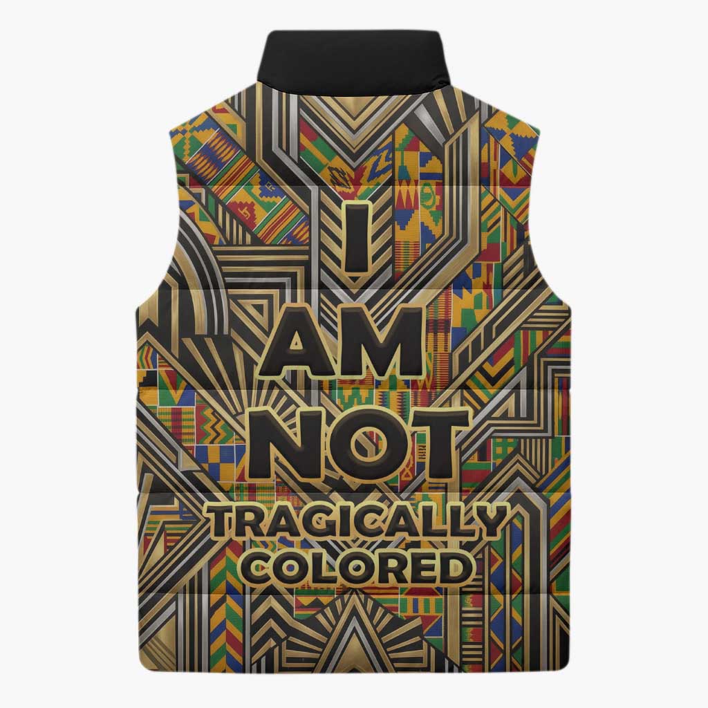 Zora Neale Hurston Sleeveless Puffer Jacket Bold Kente and Art Deco Pattern - I Am Not Tragically Colored - Wonder Print Shop