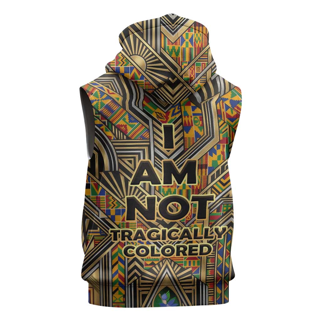 Zora Neale Hurston Sleeveless Zip Hoodie Bold Kente and Art Deco Pattern - I Am Not Tragically Colored - Wonder Print Shop