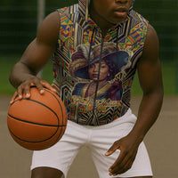 Zora Neale Hurston Sleeveless Zip Hoodie Bold Kente and Art Deco Pattern - I Am Not Tragically Colored - Wonder Print Shop