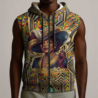 Zora Neale Hurston Sleeveless Zip Hoodie Bold Kente and Art Deco Pattern - I Am Not Tragically Colored - Wonder Print Shop