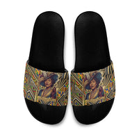 Zora Neale Hurston Slide Sandals Bold Kente and Art Deco Pattern - I Am Not Tragically Colored - Wonder Print Shop