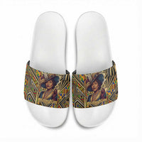 Zora Neale Hurston Slide Sandals Bold Kente and Art Deco Pattern - I Am Not Tragically Colored - Wonder Print Shop