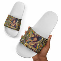 Zora Neale Hurston Slide Sandals Bold Kente and Art Deco Pattern - I Am Not Tragically Colored - Wonder Print Shop