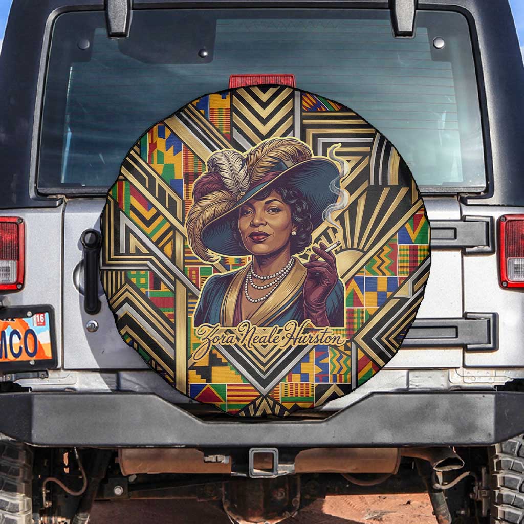 Zora Neale Hurston Spare Tire Cover Bold Kente and Art Deco Pattern - I Am Not Tragically Colored - Wonder Print Shop