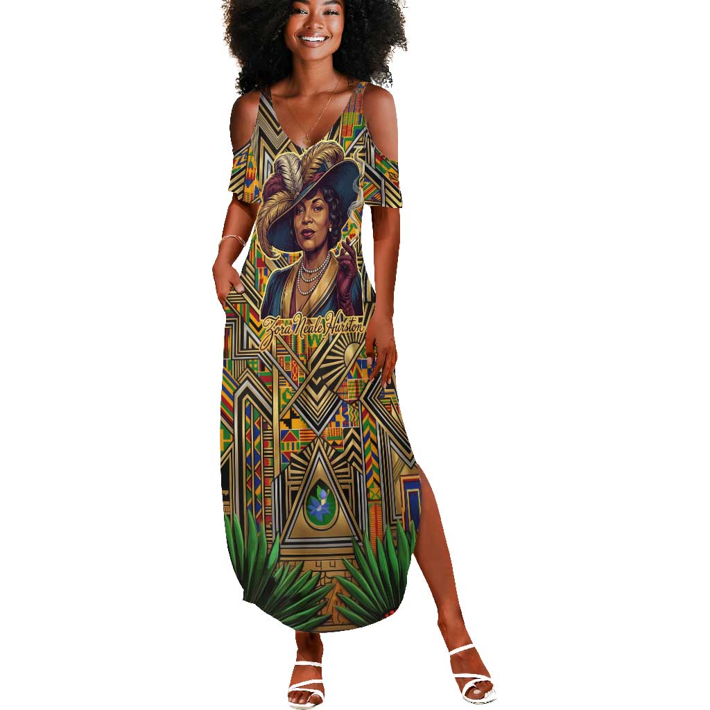 Zora Neale Hurston Summer Maxi Dress Bold Kente and Art Deco Pattern - I Am Not Tragically Colored - Wonder Print Shop