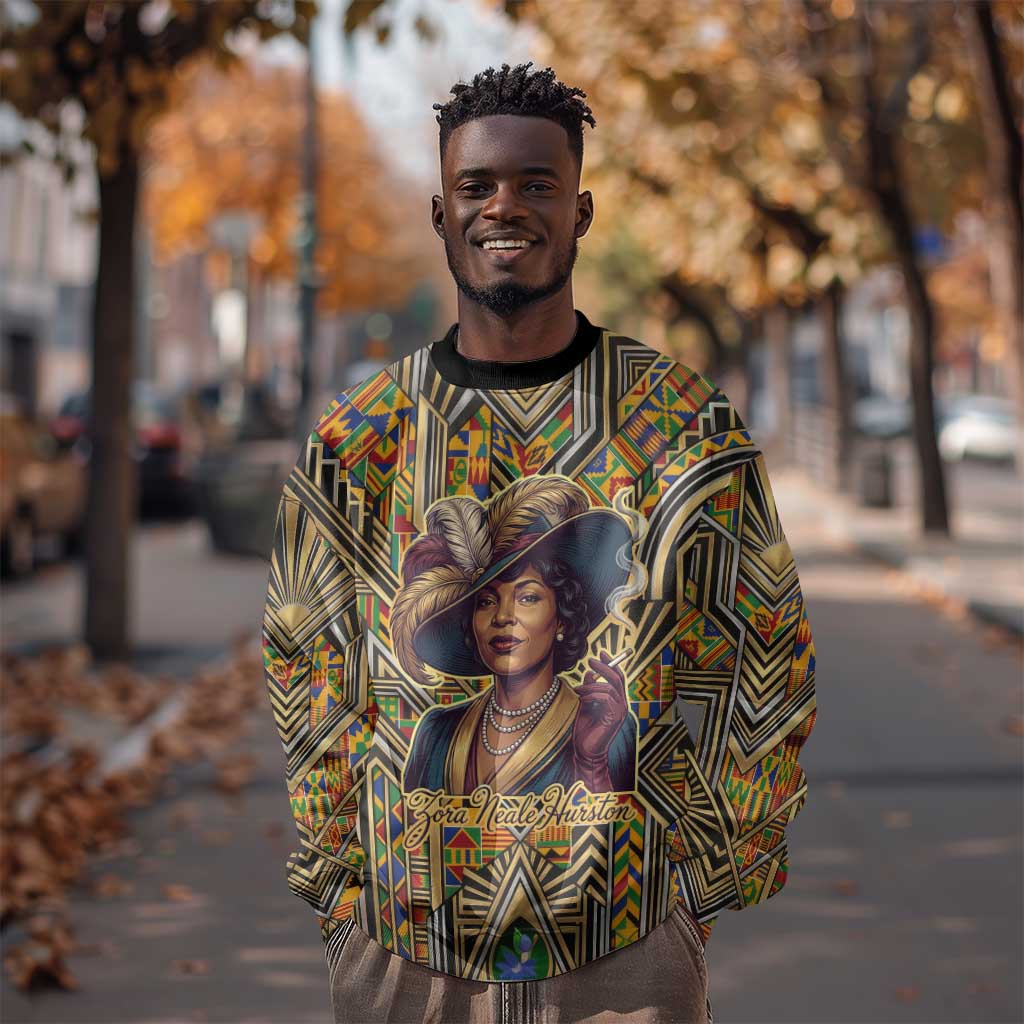 Zora Neale Hurston Sweatshirt Bold Kente and Art Deco Pattern - I Am Not Tragically Colored - Wonder Print Shop