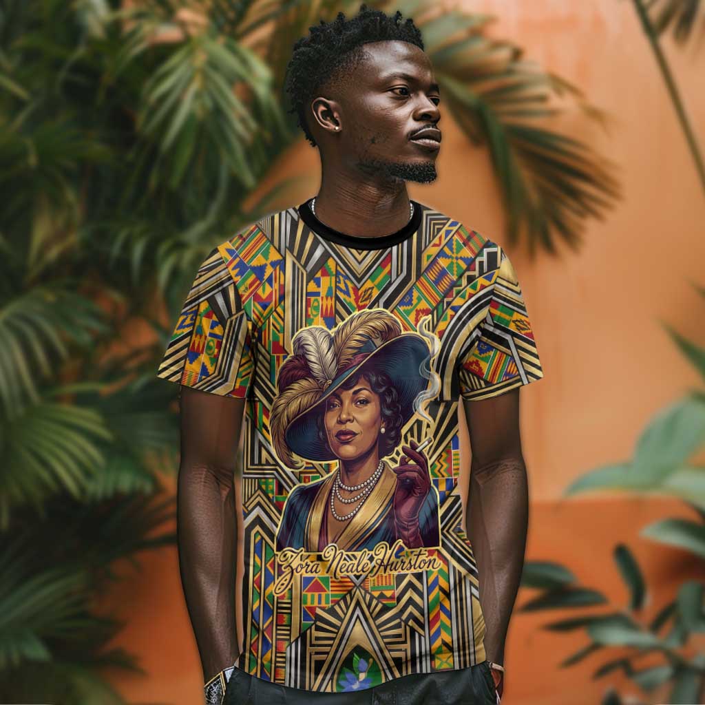 Zora Neale Hurston T shirt Bold Kente and Art Deco Pattern - I Am Not Tragically Colored - Wonder Print Shop