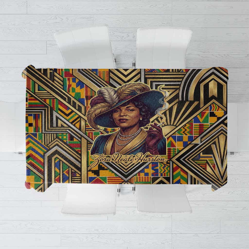 Zora Neale Hurston Tablecloth Bold Kente and Art Deco Pattern - I Am Not Tragically Colored - Wonder Print Shop