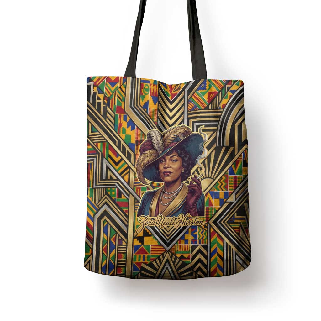 Zora Neale Hurston Tote Bag Bold Kente and Art Deco Pattern - I Am Not Tragically Colored - Wonder Print Shop