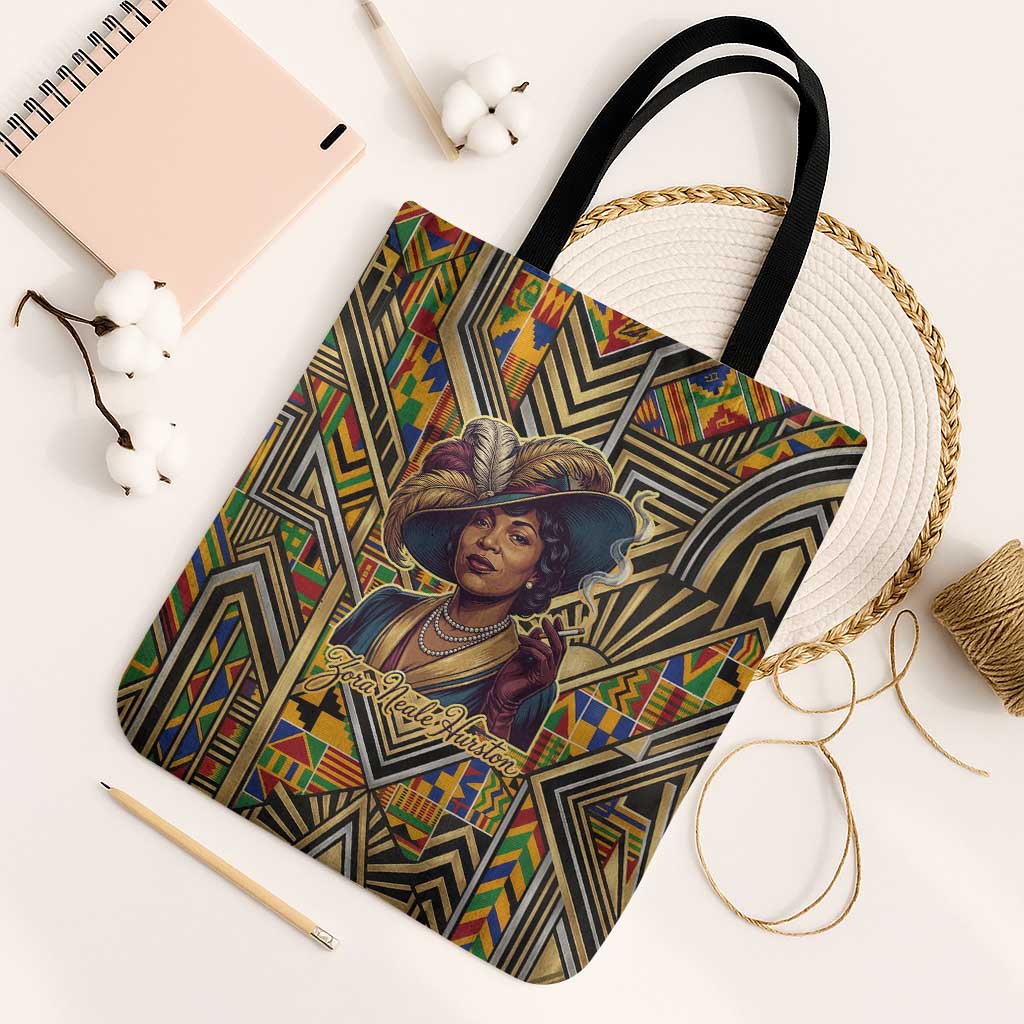 Zora Neale Hurston Tote Bag Bold Kente and Art Deco Pattern - I Am Not Tragically Colored - Wonder Print Shop