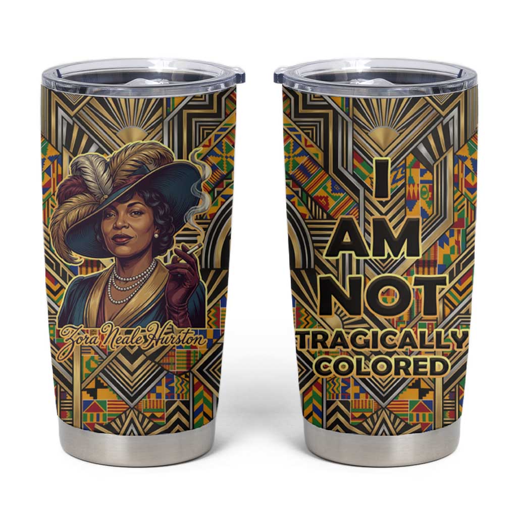 Zora Neale Hurston Tumbler Cup Bold Kente and Art Deco Pattern - I Am Not Tragically Colored - Wonder Print Shop