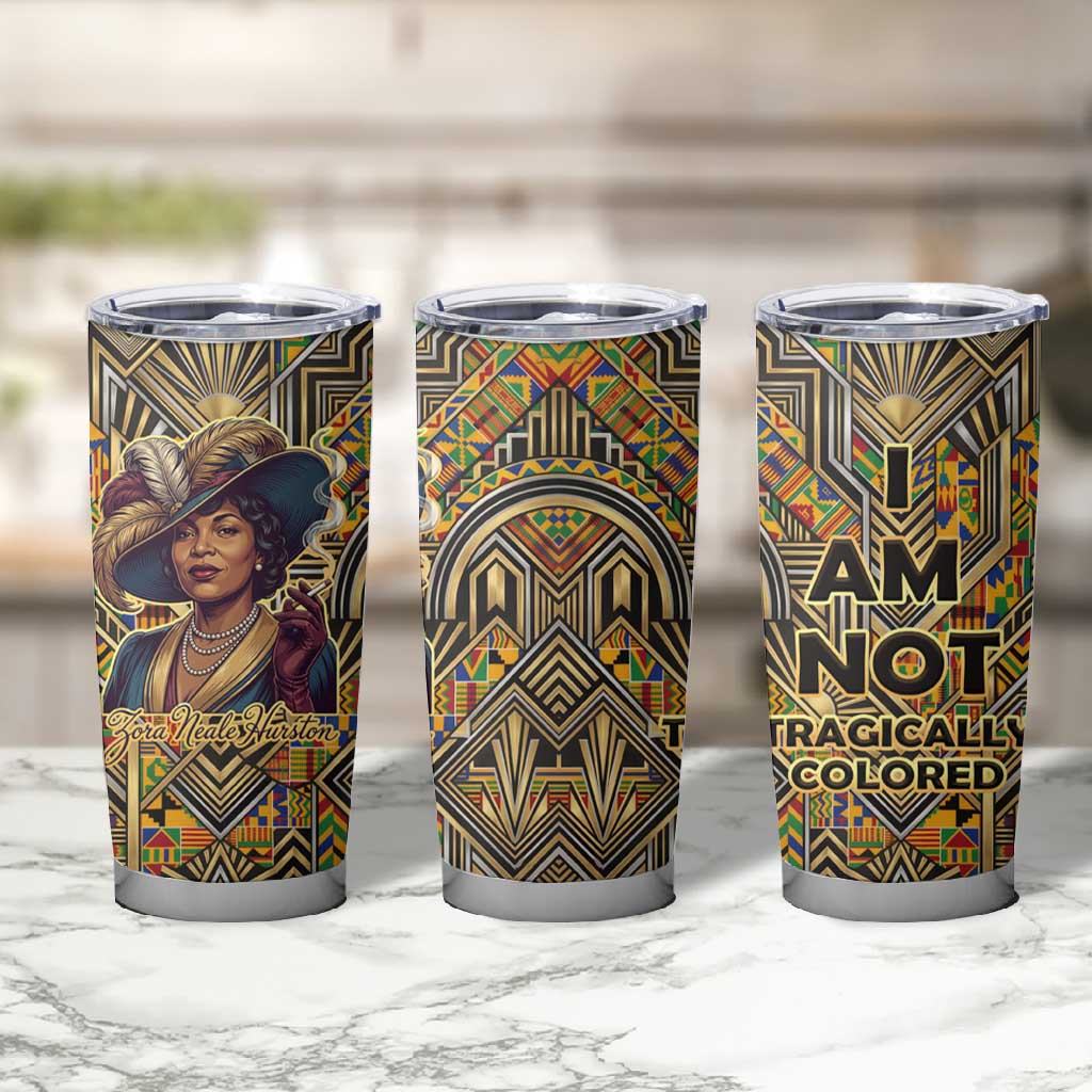 Zora Neale Hurston Tumbler Cup Bold Kente and Art Deco Pattern - I Am Not Tragically Colored - Wonder Print Shop