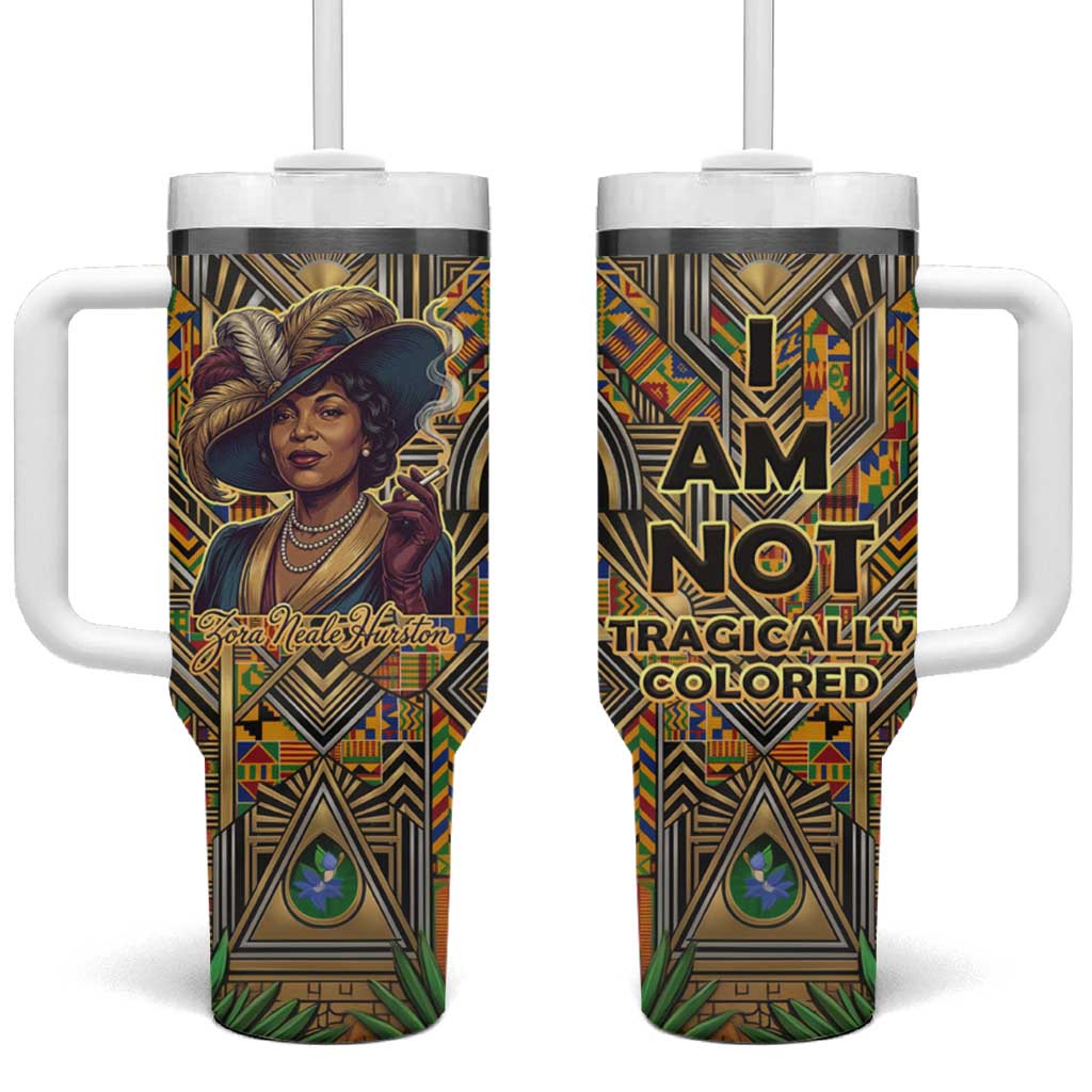 Zora Neale Hurston Tumbler With Handle Bold Kente and Art Deco Pattern - I Am Not Tragically Colored - Wonder Print Shop
