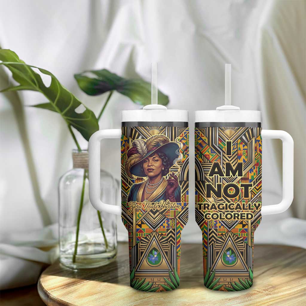 Zora Neale Hurston Tumbler With Handle Bold Kente and Art Deco Pattern - I Am Not Tragically Colored - Wonder Print Shop