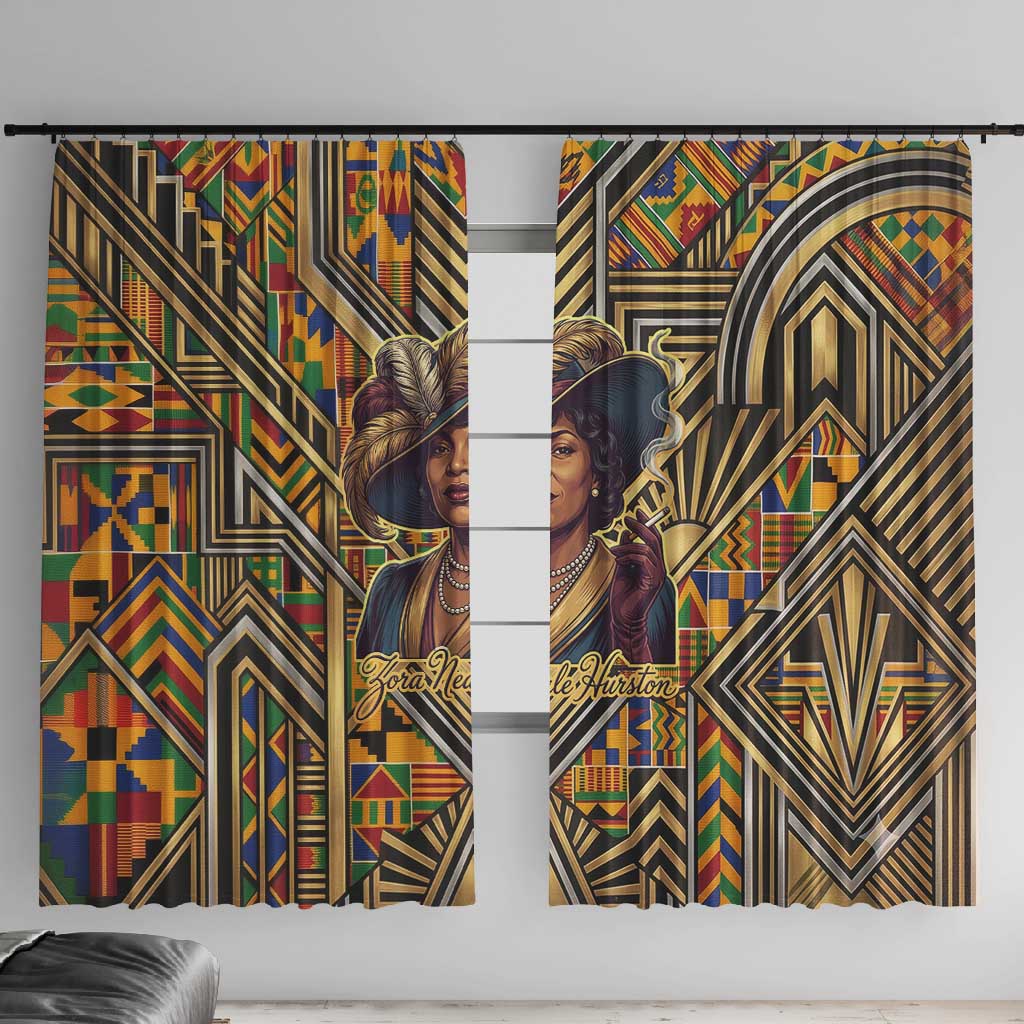Zora Neale Hurston Window Curtain Bold Kente and Art Deco Pattern - I Am Not Tragically Colored - Wonder Print Shop