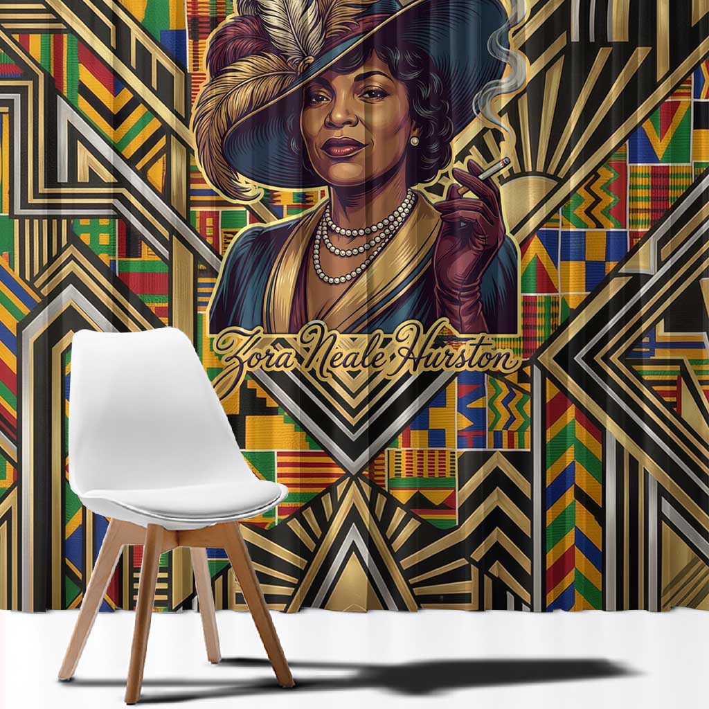 Zora Neale Hurston Window Curtain Bold Kente and Art Deco Pattern - I Am Not Tragically Colored - Wonder Print Shop