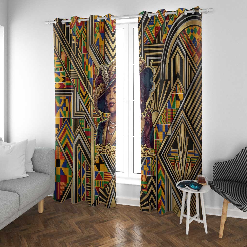 Zora Neale Hurston Window Curtain Bold Kente and Art Deco Pattern - I Am Not Tragically Colored - Wonder Print Shop