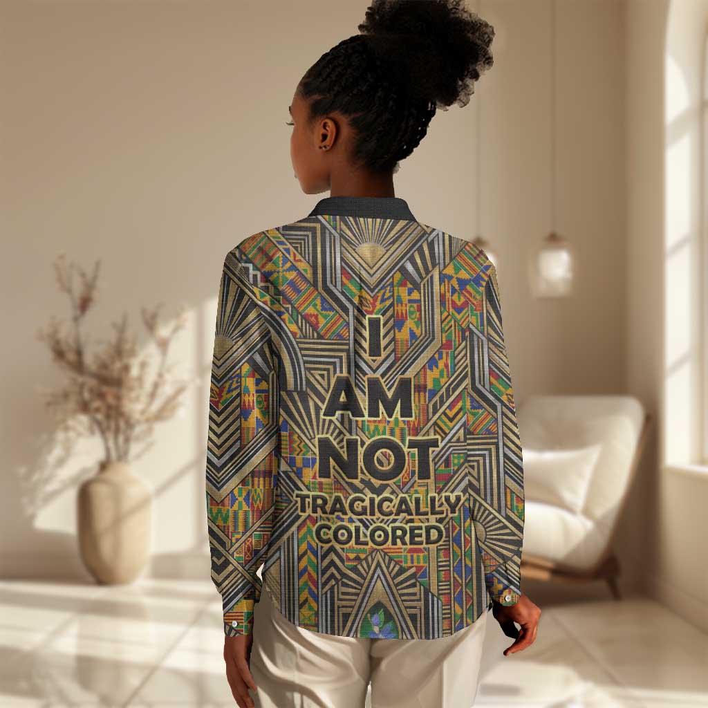 Zora Neale Hurston Women Casual Shirt Bold Kente and Art Deco Pattern - I Am Not Tragically Colored - Wonder Print Shop