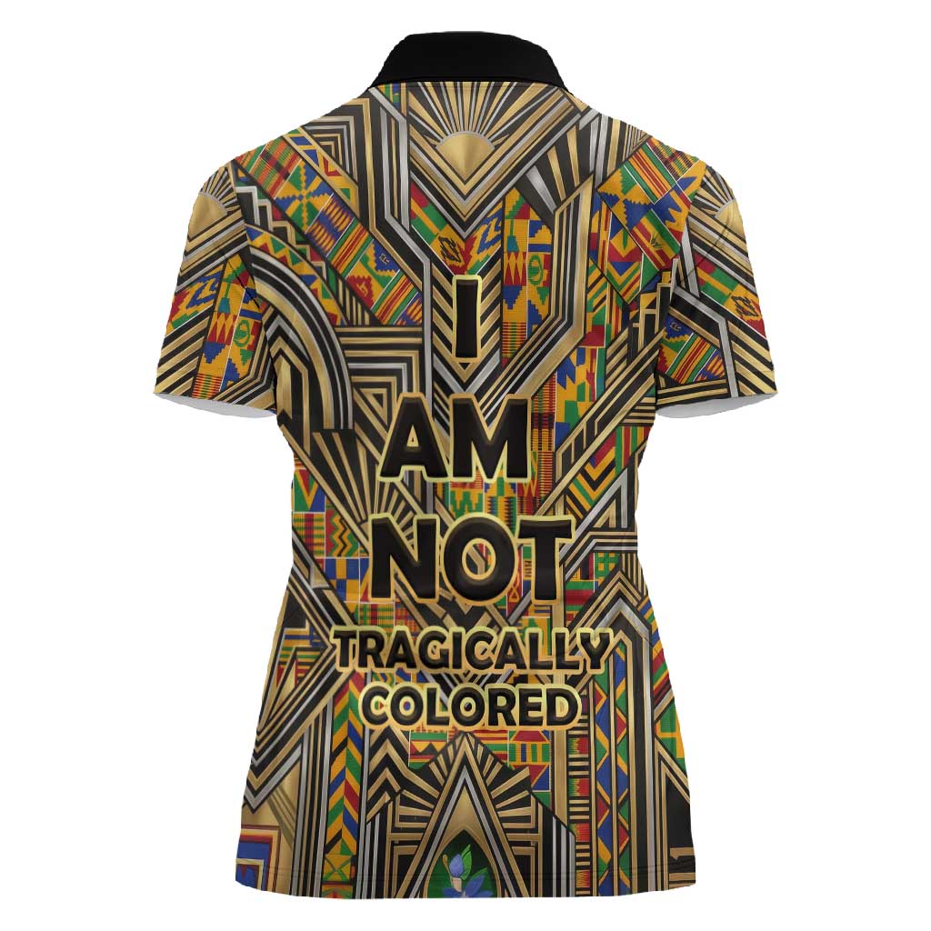 Zora Neale Hurston Women Polo Shirt Bold Kente and Art Deco Pattern - I Am Not Tragically Colored - Wonder Print Shop