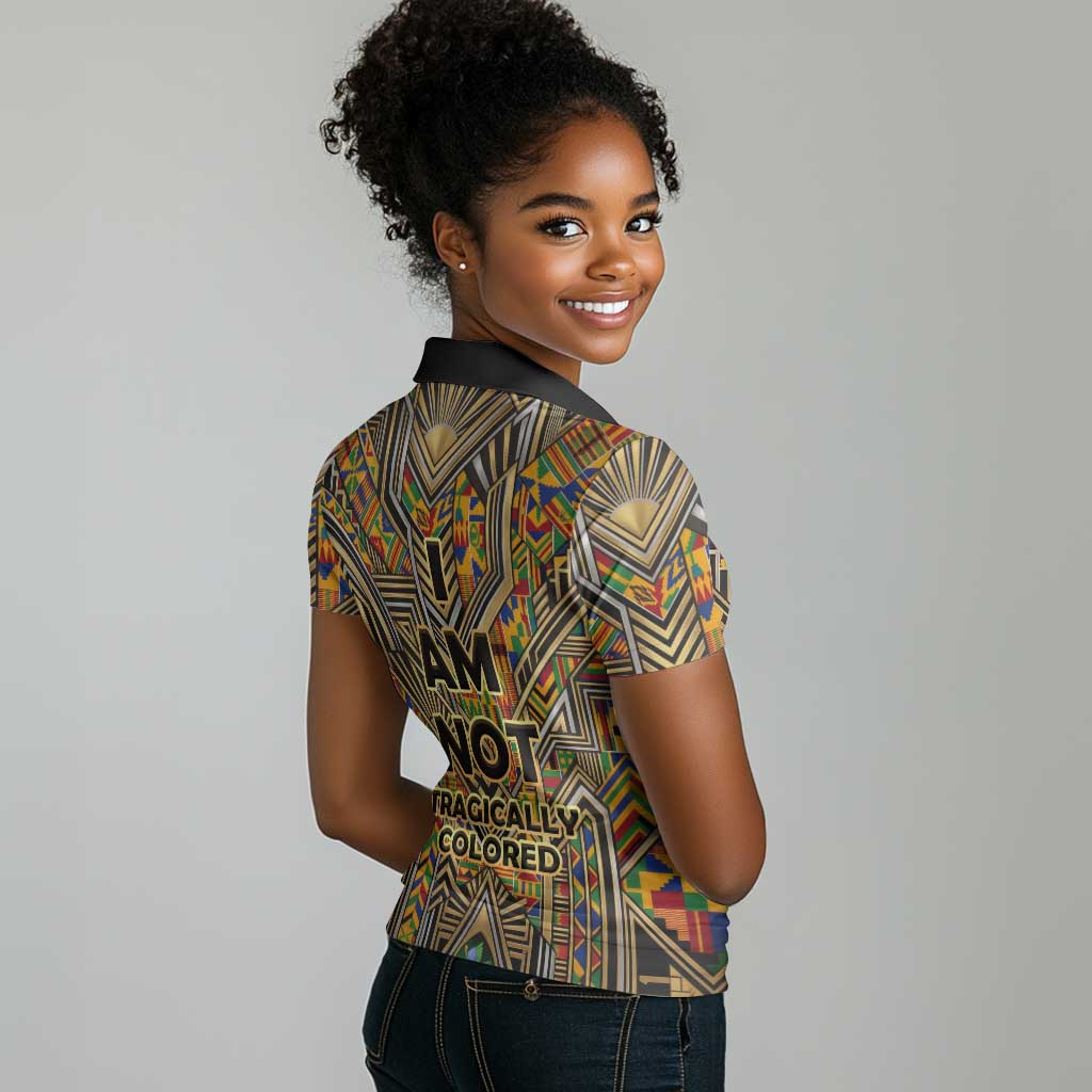 Zora Neale Hurston Women Polo Shirt Bold Kente and Art Deco Pattern - I Am Not Tragically Colored - Wonder Print Shop
