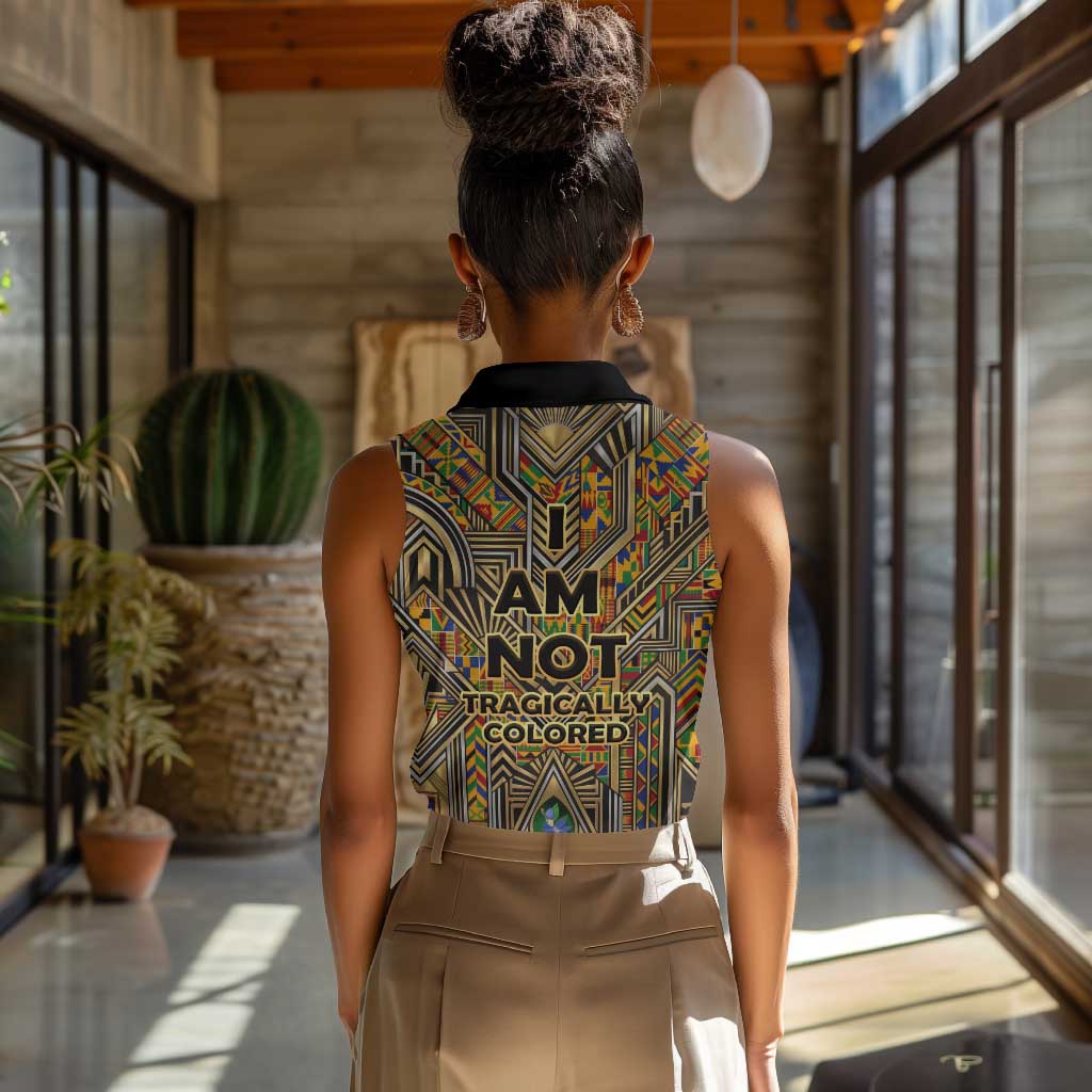 Zora Neale Hurston Women Sleeveless Polo Shirt Bold Kente and Art Deco Pattern - I Am Not Tragically Colored - Wonder Print Shop