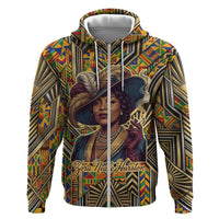 Zora Neale Hurston Zip Hoodie Bold Kente and Art Deco Pattern - I Am Not Tragically Colored - Wonder Print Shop