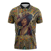 Zora Neale Hurston Zipper Polo Shirt Bold Kente and Art Deco Pattern - I Am Not Tragically Colored - Wonder Print Shop