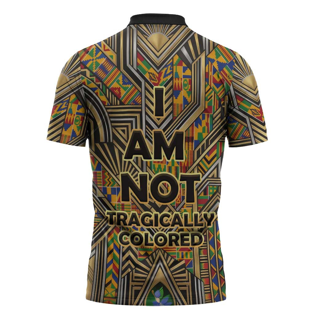 Zora Neale Hurston Zipper Polo Shirt Bold Kente and Art Deco Pattern - I Am Not Tragically Colored - Wonder Print Shop