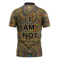 Zora Neale Hurston Zipper Polo Shirt Bold Kente and Art Deco Pattern - I Am Not Tragically Colored - Wonder Print Shop