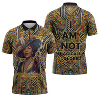 Zora Neale Hurston Zipper Polo Shirt Bold Kente and Art Deco Pattern - I Am Not Tragically Colored - Wonder Print Shop