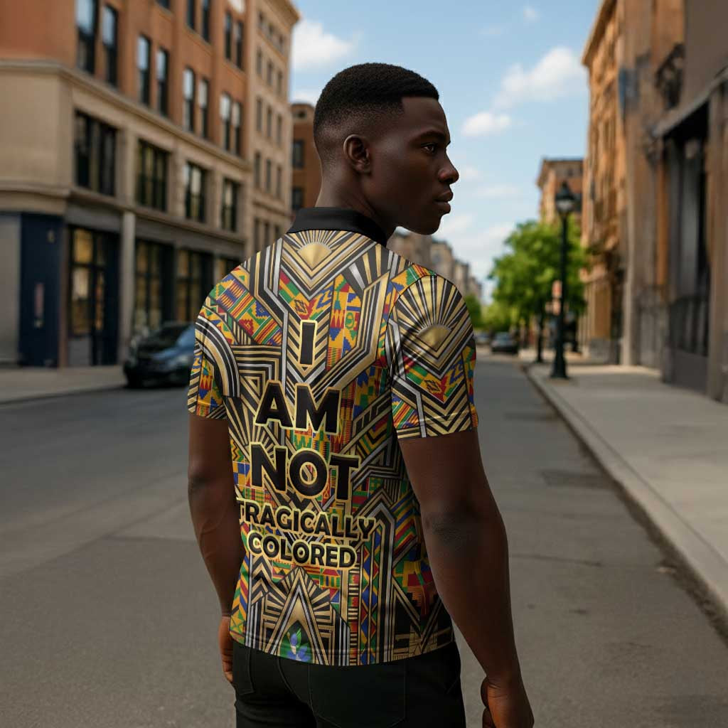 Zora Neale Hurston Zipper Polo Shirt Bold Kente and Art Deco Pattern - I Am Not Tragically Colored - Wonder Print Shop