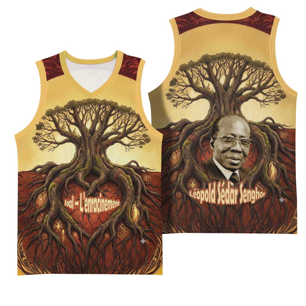 Léopold Sédar Senghor Basketball Jersey Sacred Baobab Tree Design African Roots and Symbols Theme Negritude Movement - Wonder Print Shop