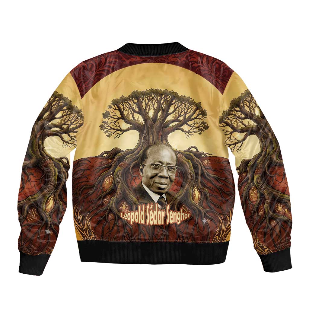 Léopold Sédar Senghor Bomber Jacket Sacred Baobab Tree Design African Roots and Symbols Theme Negritude Movement - Wonder Print Shop