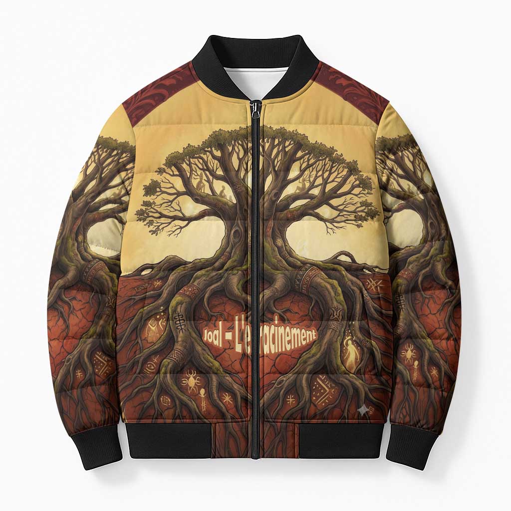Léopold Sédar Senghor Bomber Puffer Jacket Sacred Baobab Tree Design African Roots and Symbols Theme Negritude Movement - Wonder Print Shop