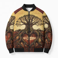 Léopold Sédar Senghor Bomber Puffer Jacket Sacred Baobab Tree Design African Roots and Symbols Theme Negritude Movement - Wonder Print Shop